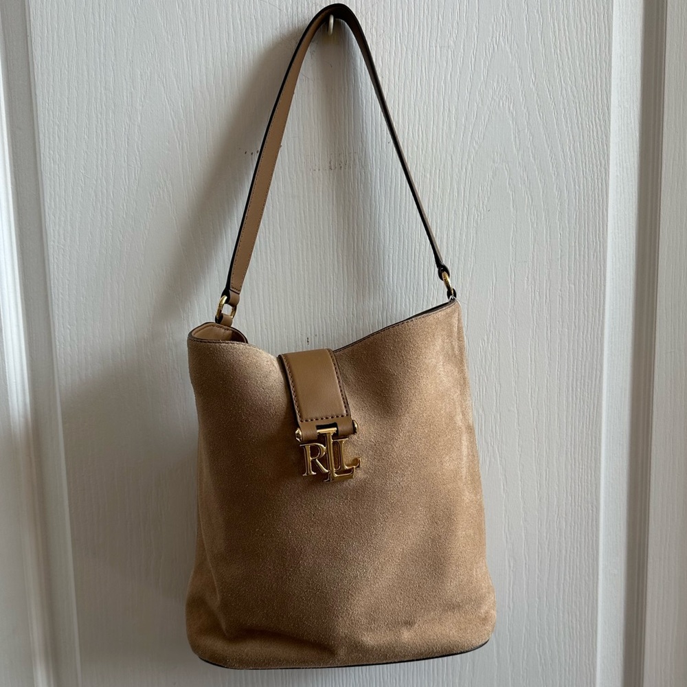 Ralph Lauren Beige Suede Shoulder Bucket Bag